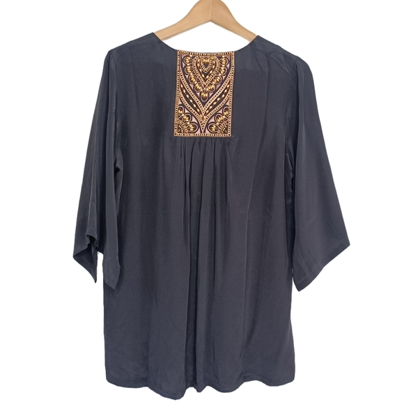 Bob Mackie 100% Silk Wooden Beaded Embellished Neck Aztec Boho XS Blouse - Picture 2 of 13